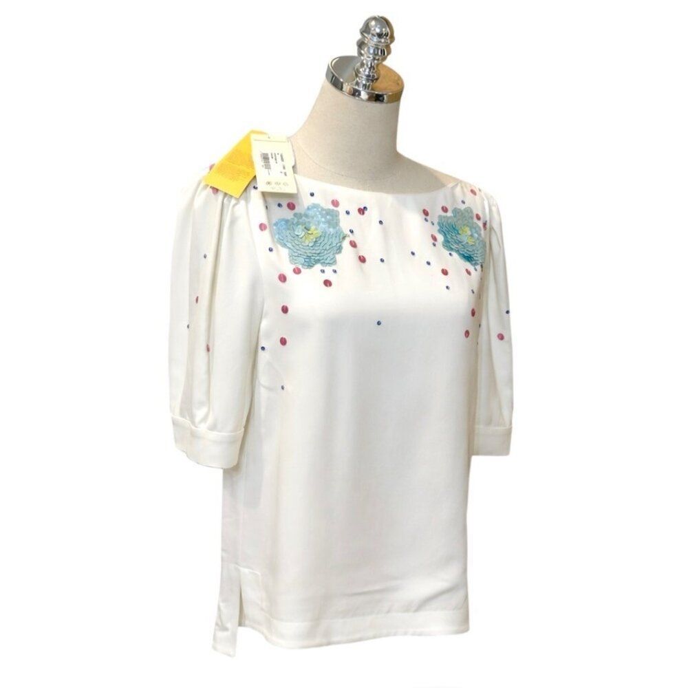 MARNI $1495 Sequin Embroidered Stretch Viscose Cady Blouse IT 40 US 4 Floral NWT